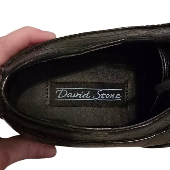 David Stone Vintage Black Croc Embossed Square Toe Lace Up Dress Shoe Sz 8.5D - Picture 9 of 10